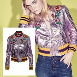 Gucci Pre Fall 2016 Metallic Purple & Multi Embroidered Bomber Jacket